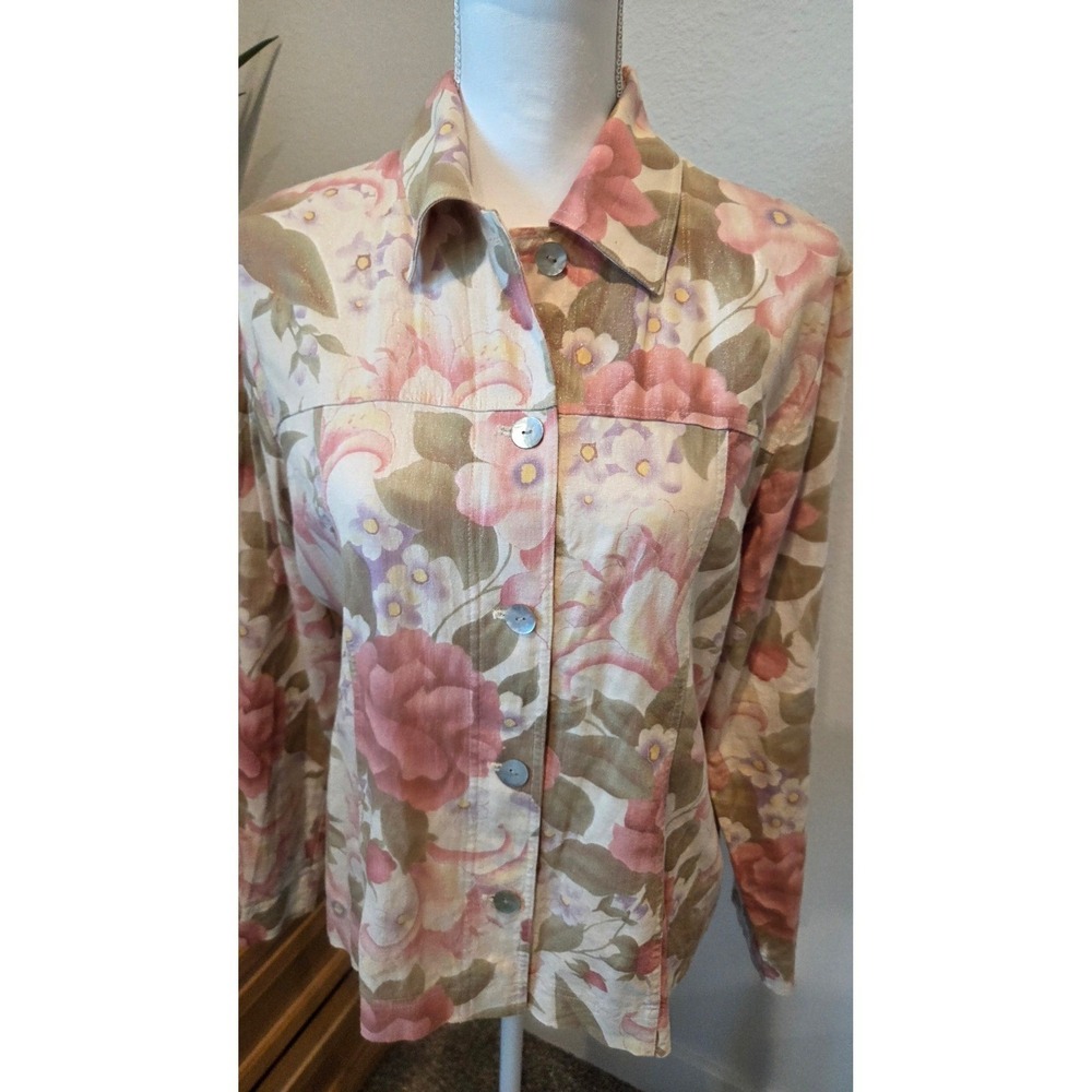 Coldwater Creek Womens Cottage core Linen Button Front Shirt Jacket Medium Pink - Picture 4 of 11